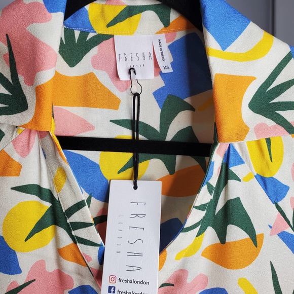 FRESHA Abbott Verano V-Neck 3/4 Puff Sleeve Tiered Mini Dress Sz X-Small XS - Picture 7 of 9